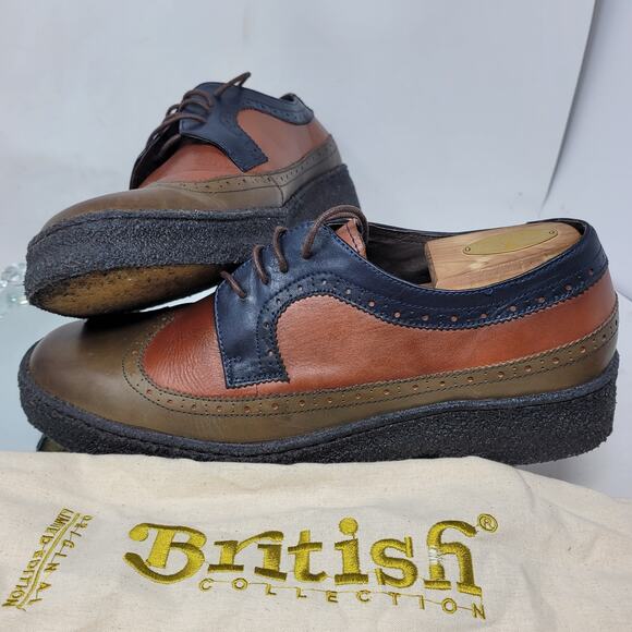 British Walker Shoes Wingtip Low Playboy Leather Mens 11 Brown Rust Blue 99.5% main image 10